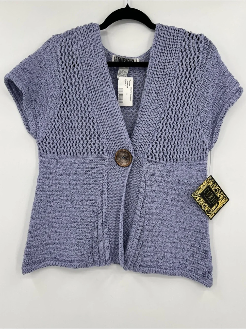 🆕 NWT CURIO Country Classics Cardigan Sweater Short Sleeve Knit Lavender Large